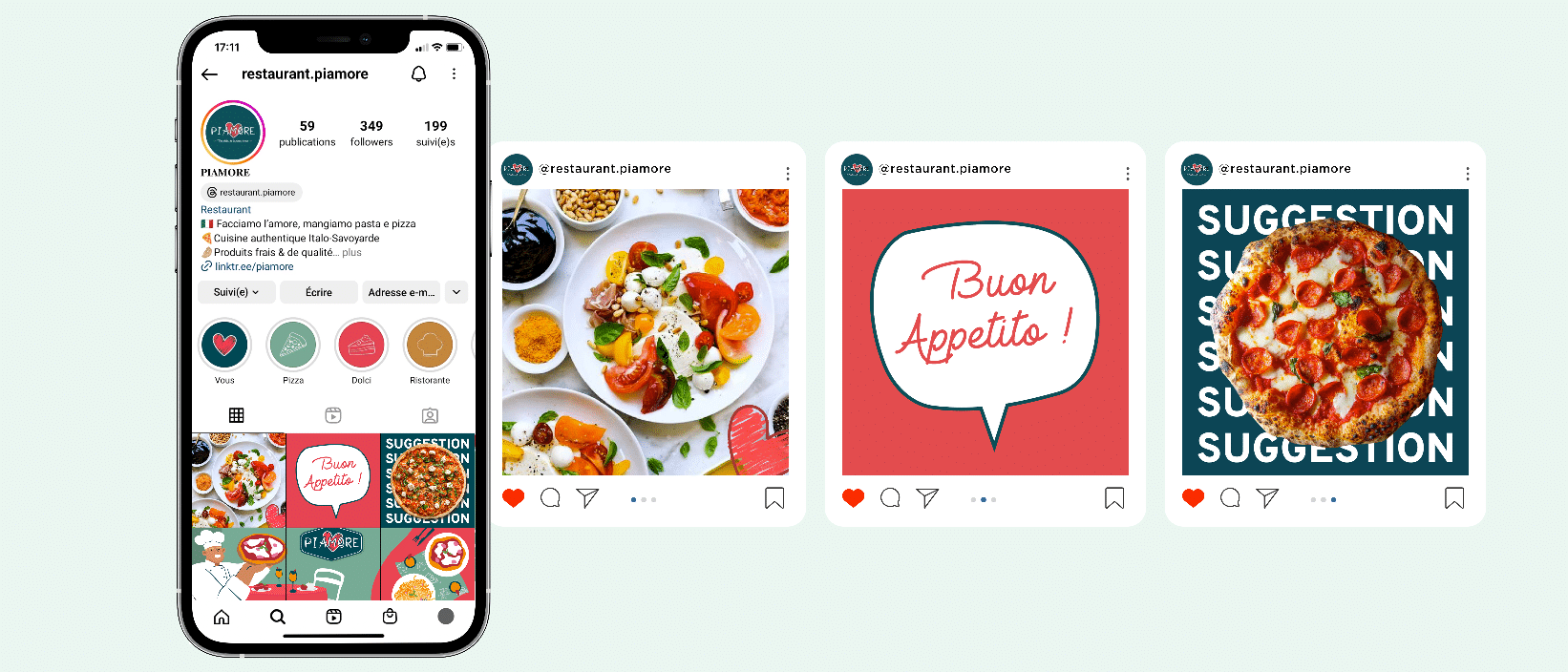 Social Media Restaurant Piamore par Aioli Digital agence food