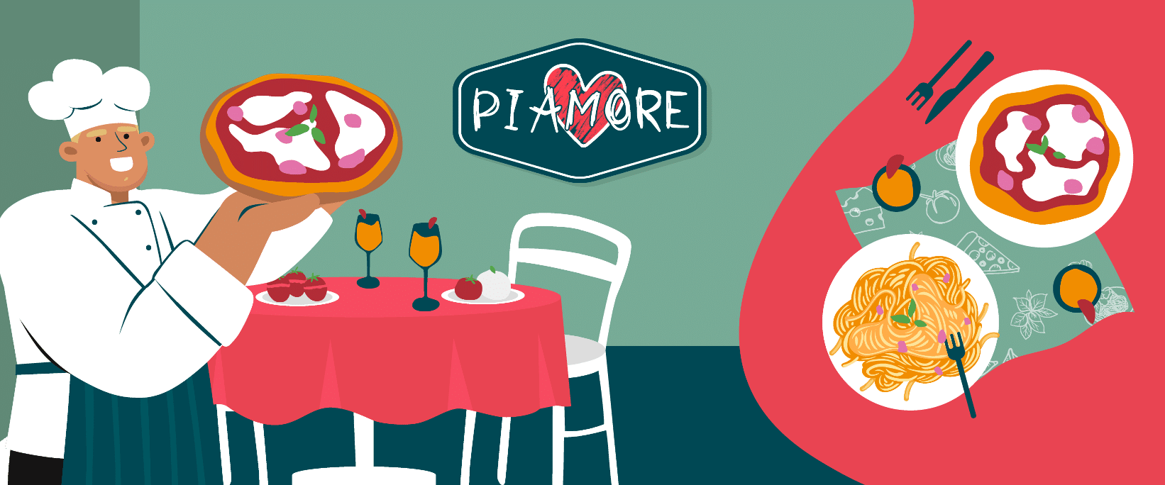 Identité visuelle client Piamore par Aioli Digital agence communication food